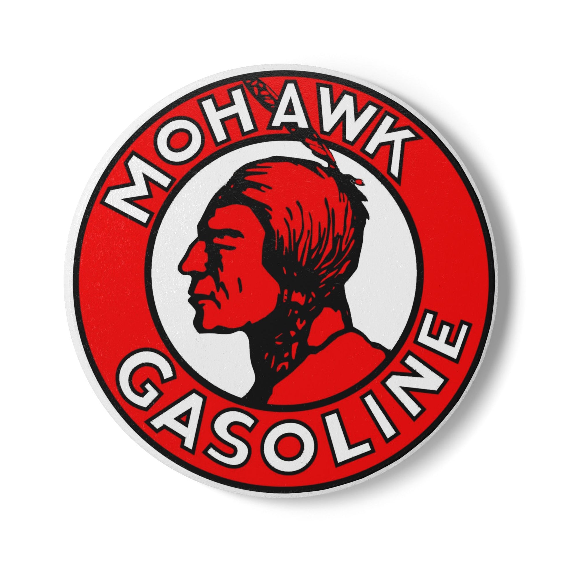 Mohawk Gasoline ceramic coaster — vintage petroliana barware — The Faded Label Co.