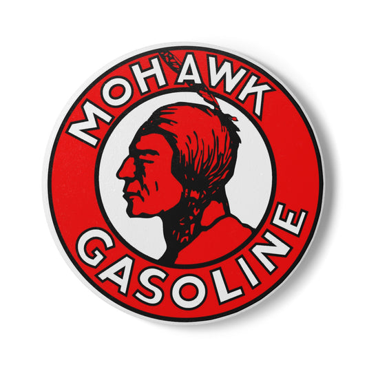 Mohawk Gasoline ceramic coaster — vintage petroliana barware — The Faded Label Co.