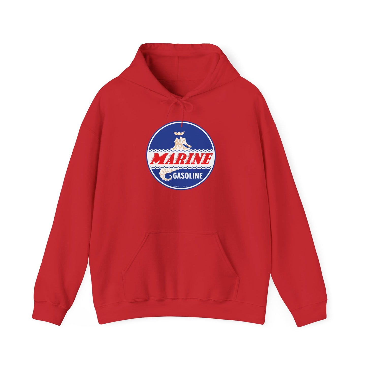 Marine Gasoline Logo Hoodie — Retro Nautical Engine Club Sweatshirt