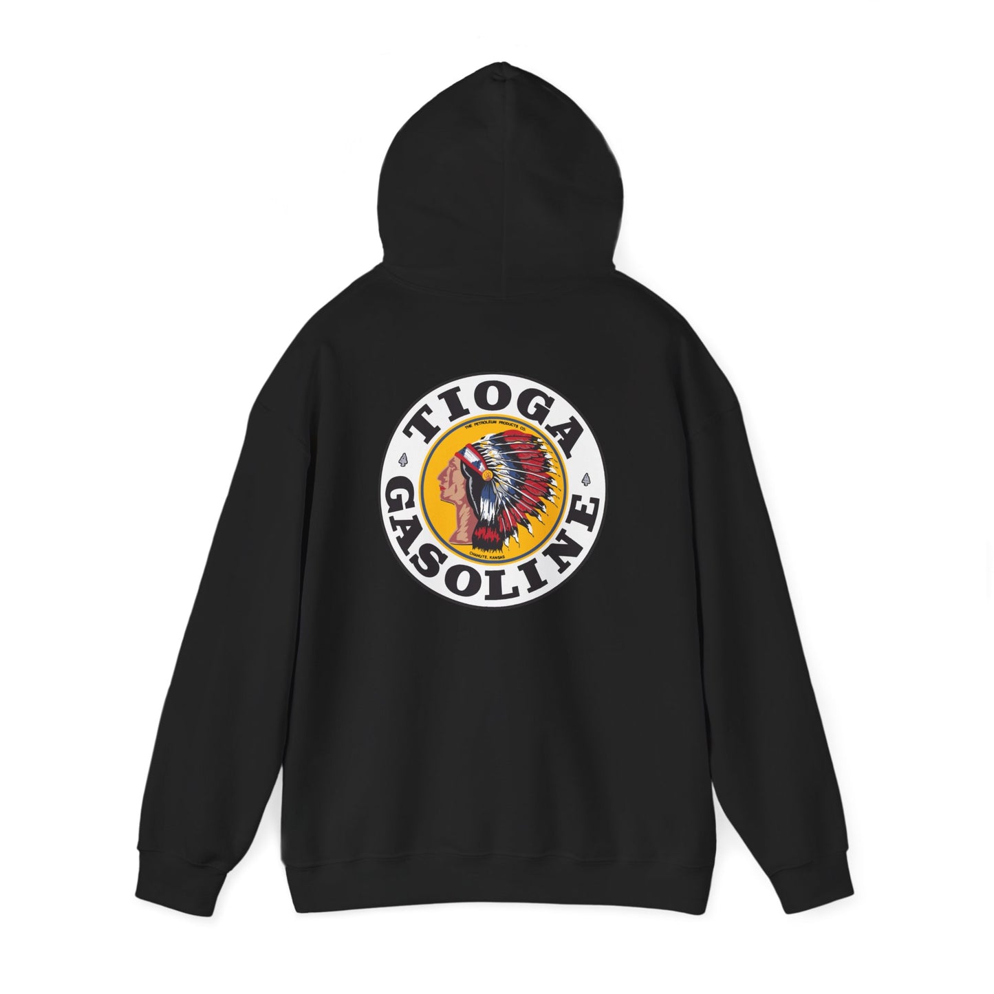Tioga Gasoline Logo Hoodie — Vintage Native Chief Emblem
