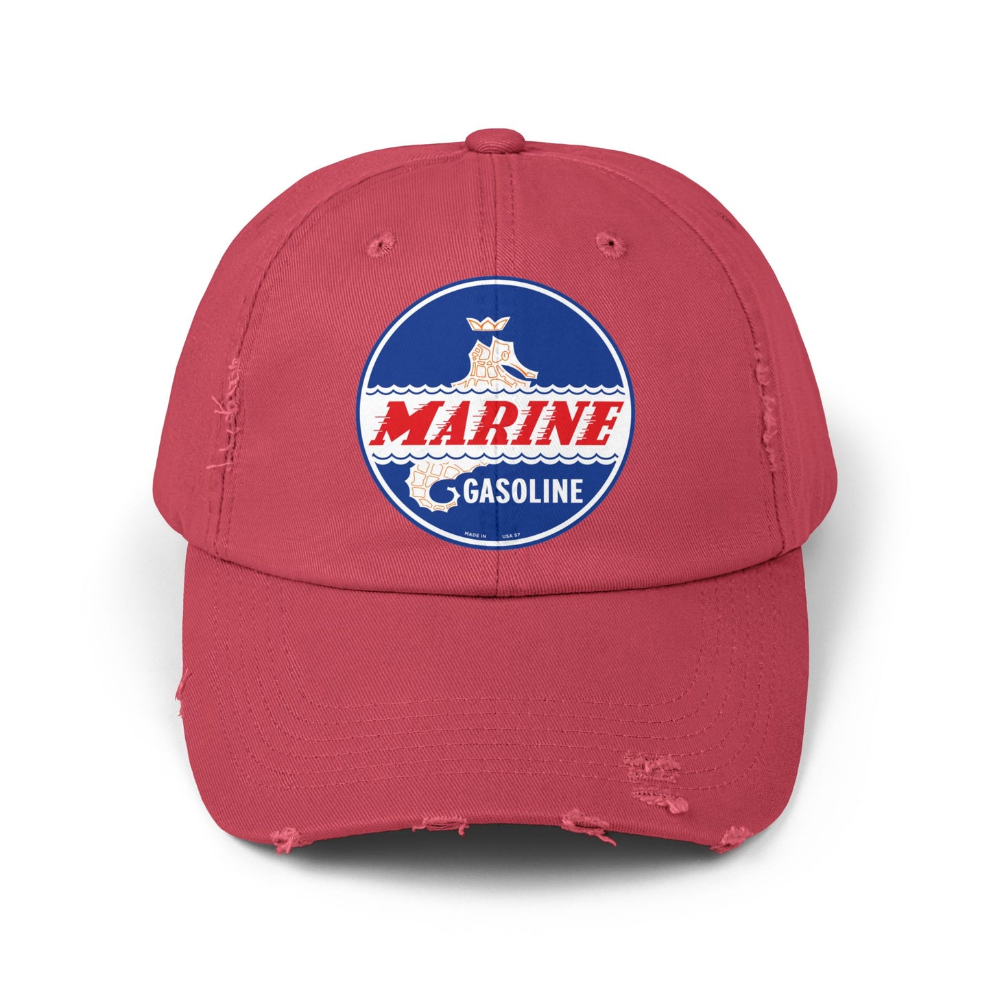 Marine Gasoline Distressed Cap — Vintage Dockside Petroliana Hat | The Faded Label Co.