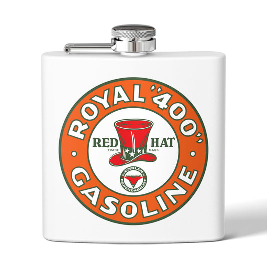 Red Hat Royal 400 flask orange — vintage petroliana gift — The Faded Label Co.