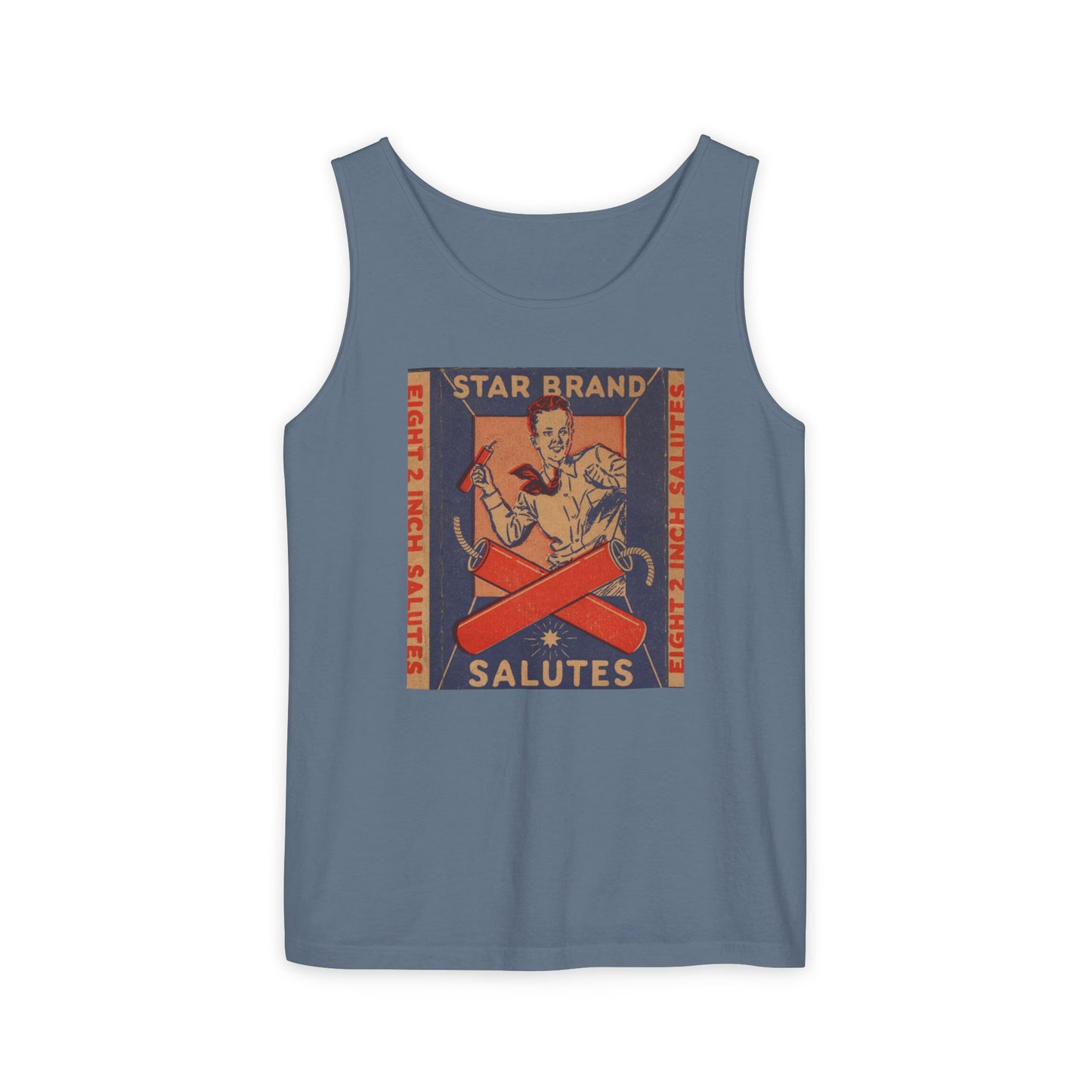 Star Brand Salutes tank top ivory — vintage fireworks label art — The Faded Label Co.