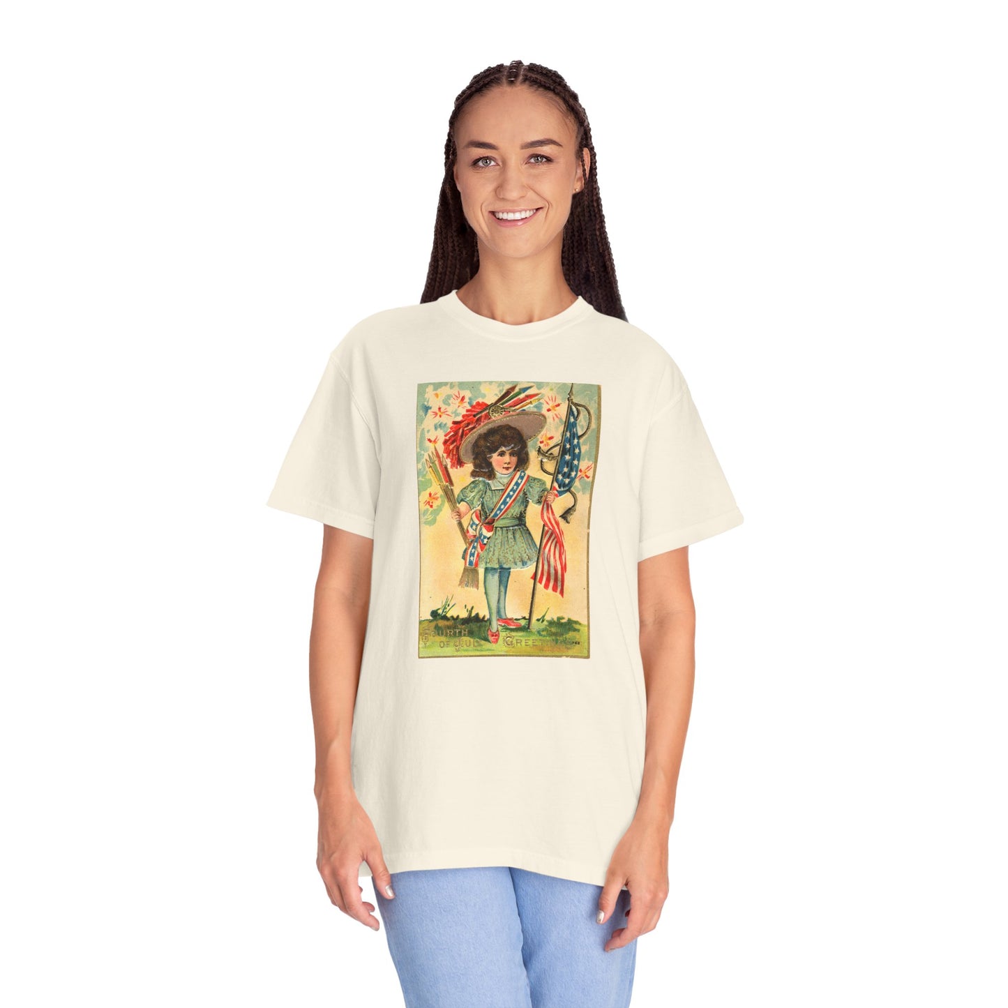 4th of July Patriotic Girl T-Shirt — Vintage Patriotic Postcard Art | The Faded Label Co.