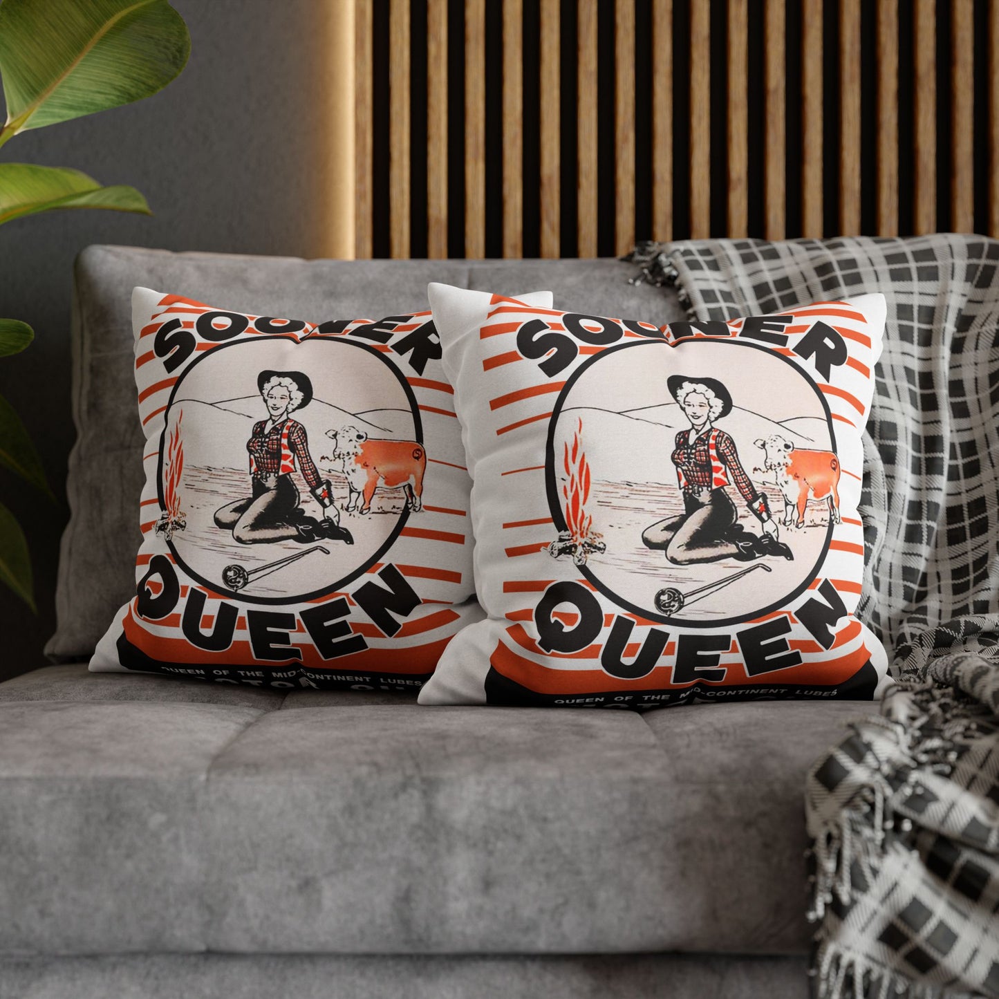 Sooner Queen Square Pillowcase — Retro Cowboy Cowgirl Vintage Western Accent Pillow