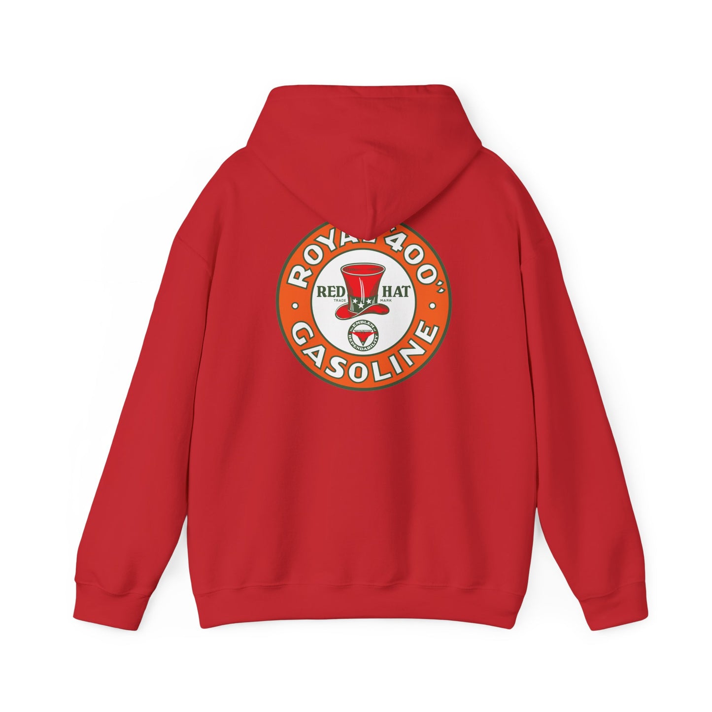 "Royal 400" Red Hat Gasoline Logo Hoodie —  Retro Fuel Emblem