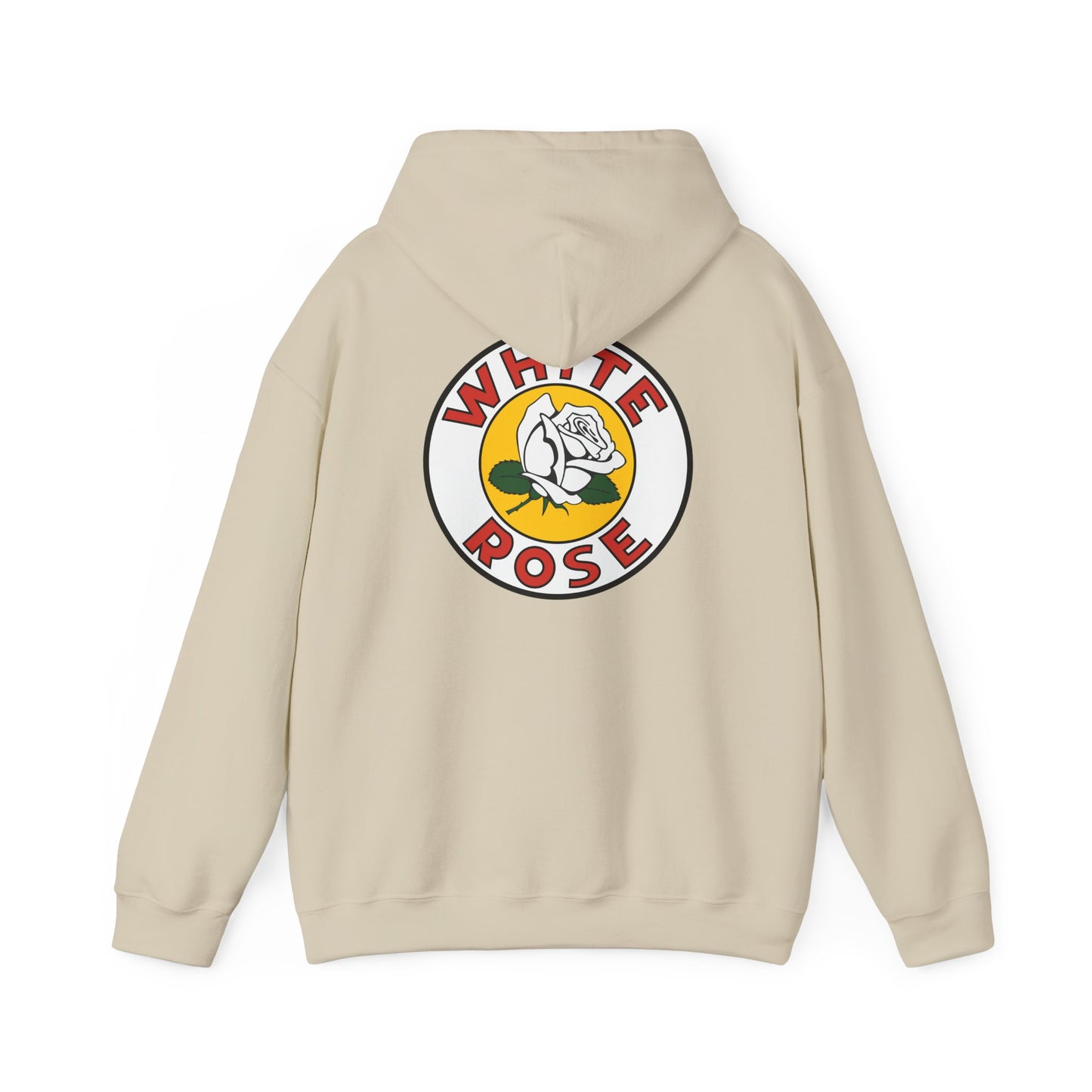 White Rose Logo Hoodie — Vintage Floral Graphic Pullover