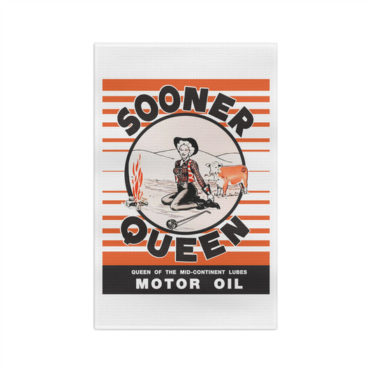 Sooner Queen Motor Oil kitchen tea towel — vintage Oklahoma petroliana gift — The Faded Label Co.
