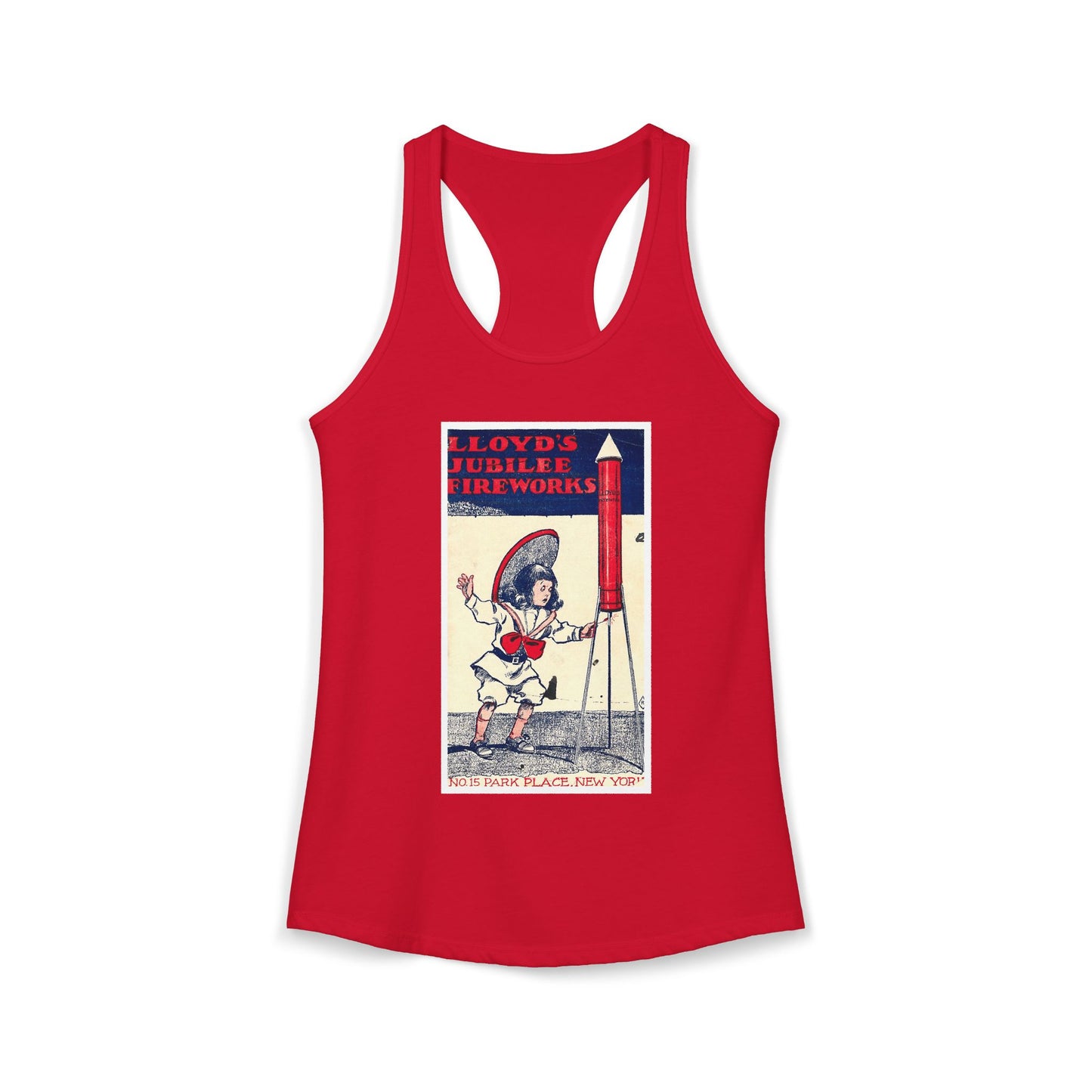 Lloyd's Jubilee Firecrackers racerback tank warm gray — 4th of July women's summer tank — The Faded Label Co.