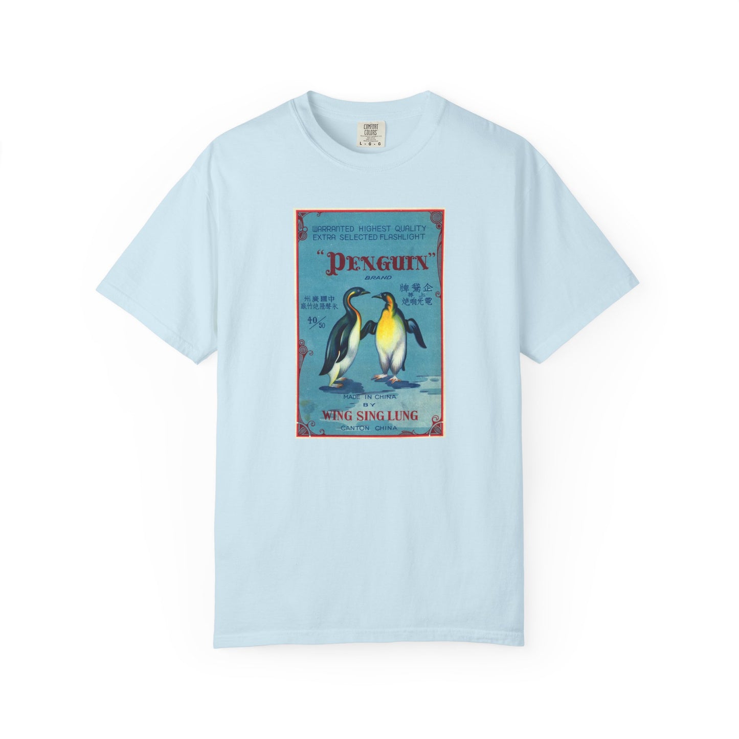 Penguin Brand Firecrackers t-shirt True Navy — vintage patriotic fireworks label tee — The Faded Label Co.