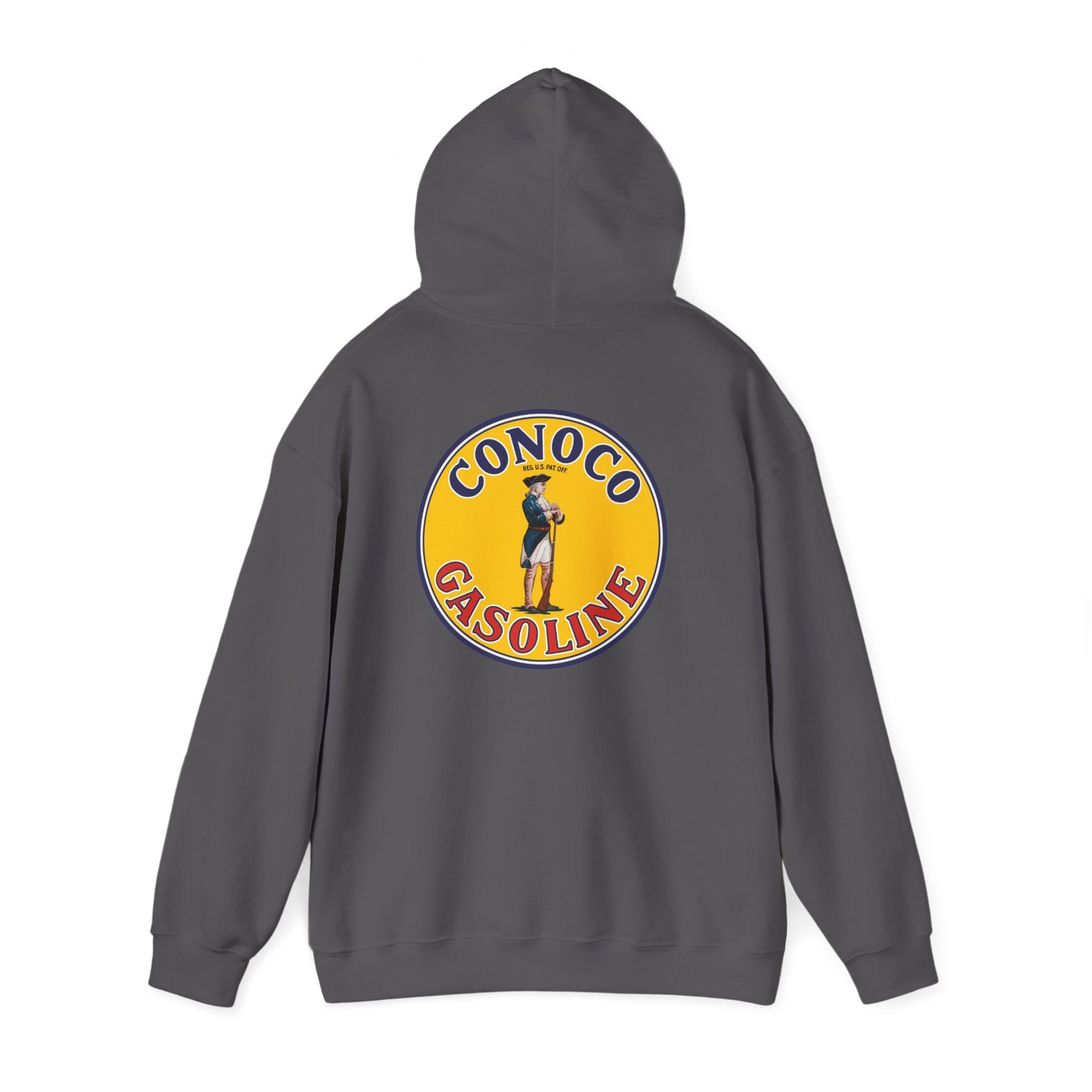 Conoco minuteman Gasoline Vintage Logo Hoodie — Retro Petrol Brand Pullover