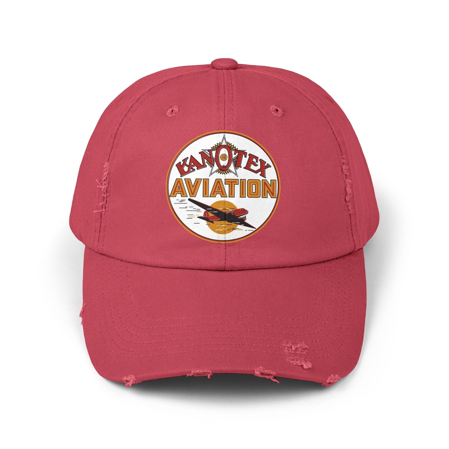 Kanotex Aviation distressed hat dashing red — vintage petroliana cap — The Faded Label Co.