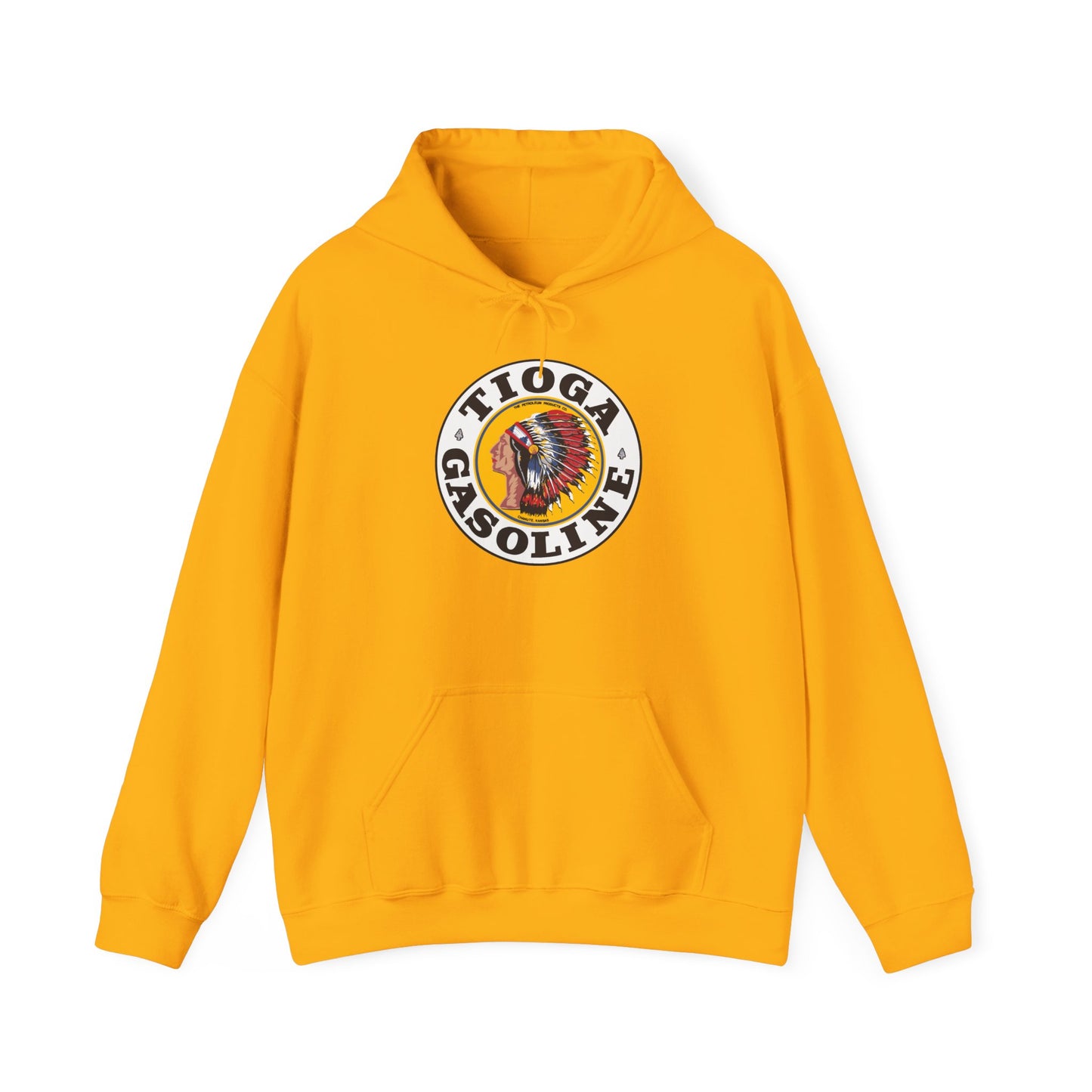 Tioga Gasoline Logo Hoodie — Vintage Native Chief Emblem