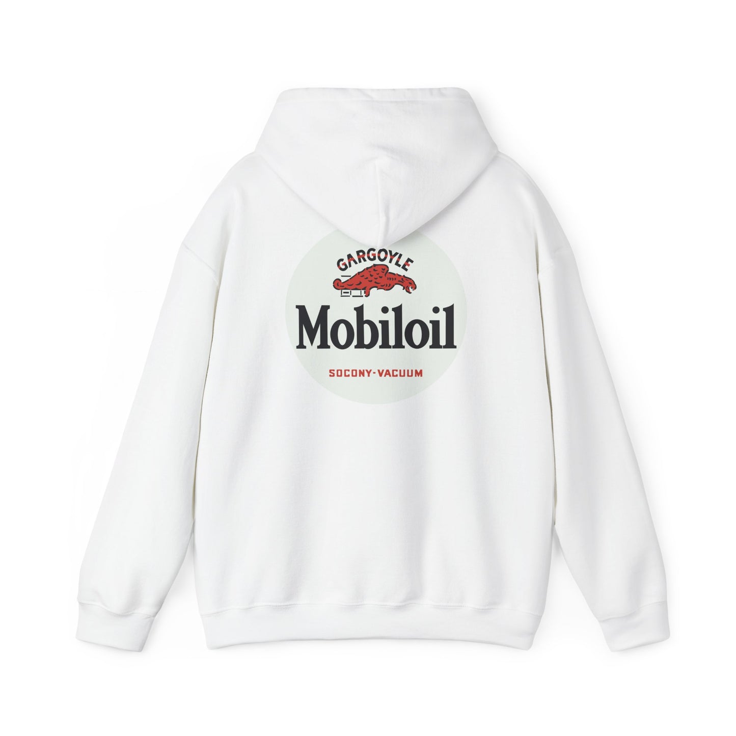 Mobiloil Logo Hoodie — Vintage Gargoyle Motor Oil Graphic Sweatshirt