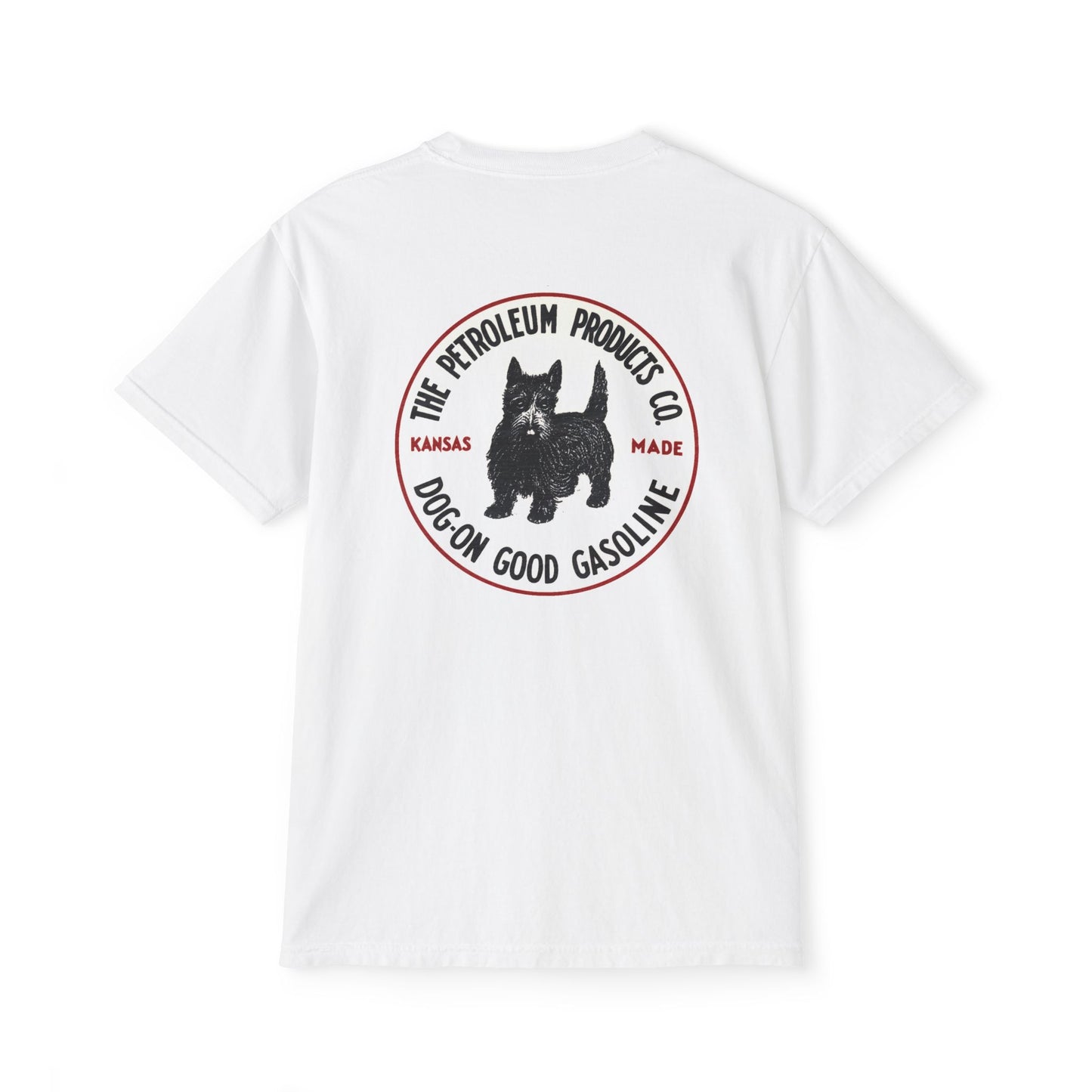 Dog-On Good Gasoline pocket tee lifestyle — retro gas station apparel — The Faded Label Co.