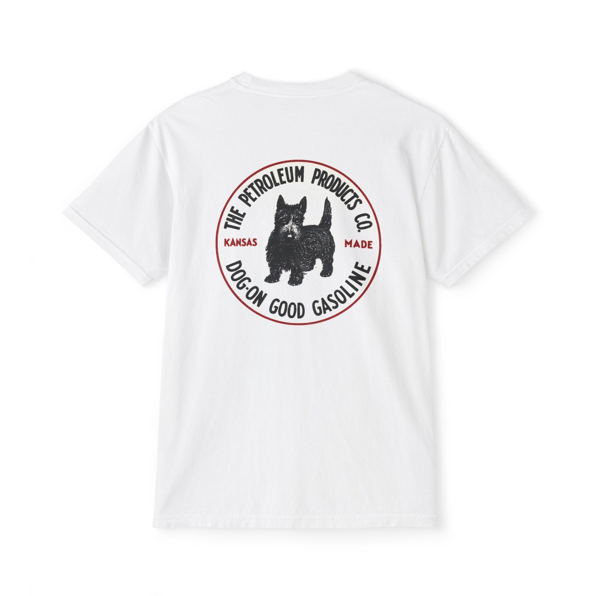 Dog-On Good Gasoline pocket tee lifestyle — retro gas station apparel — The Faded Label Co.