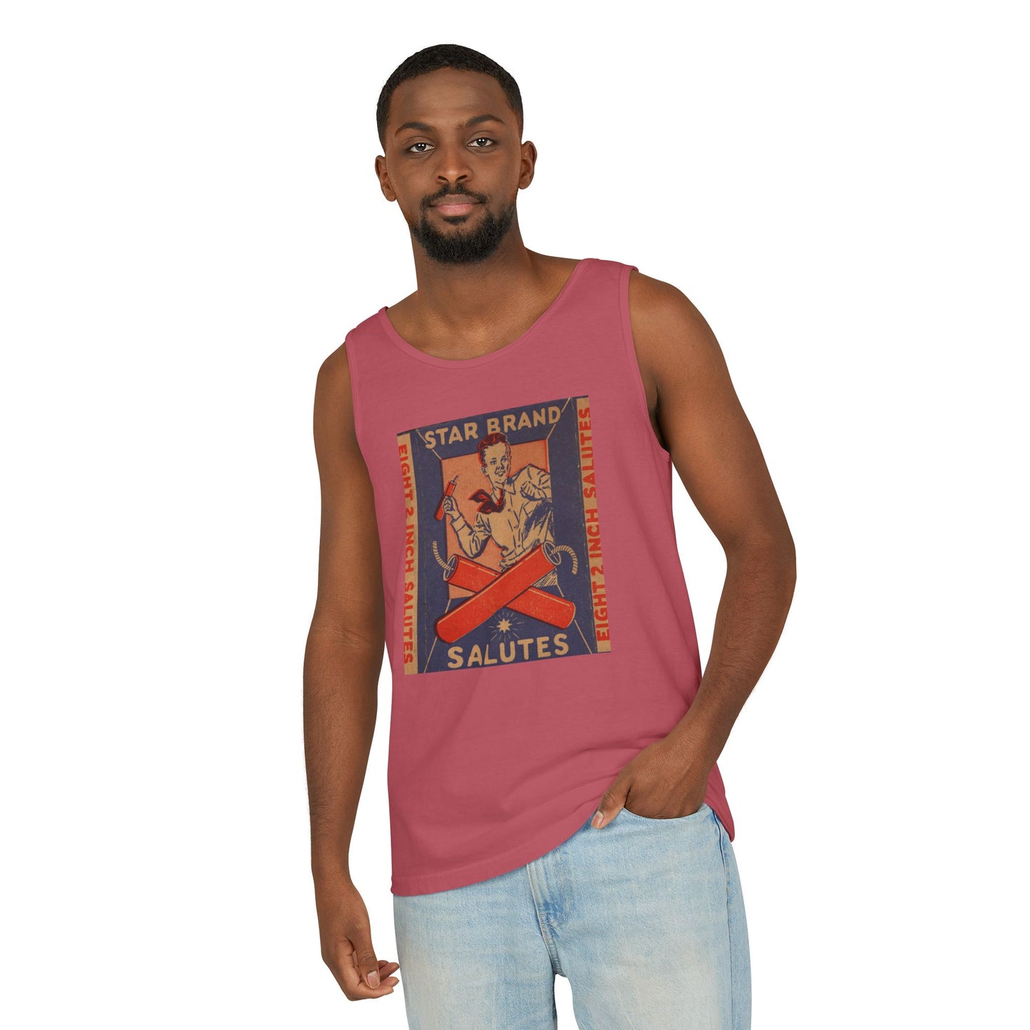 Star Brand Salutes Tank Top — Vintage 4th of July Fireworks Label Art | The Faded Label Co.
