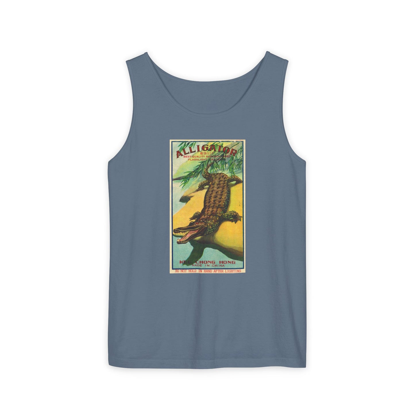 Alligator Firecrackers tank top crimson — vintage firecracker label graphic — The Faded Label Co.