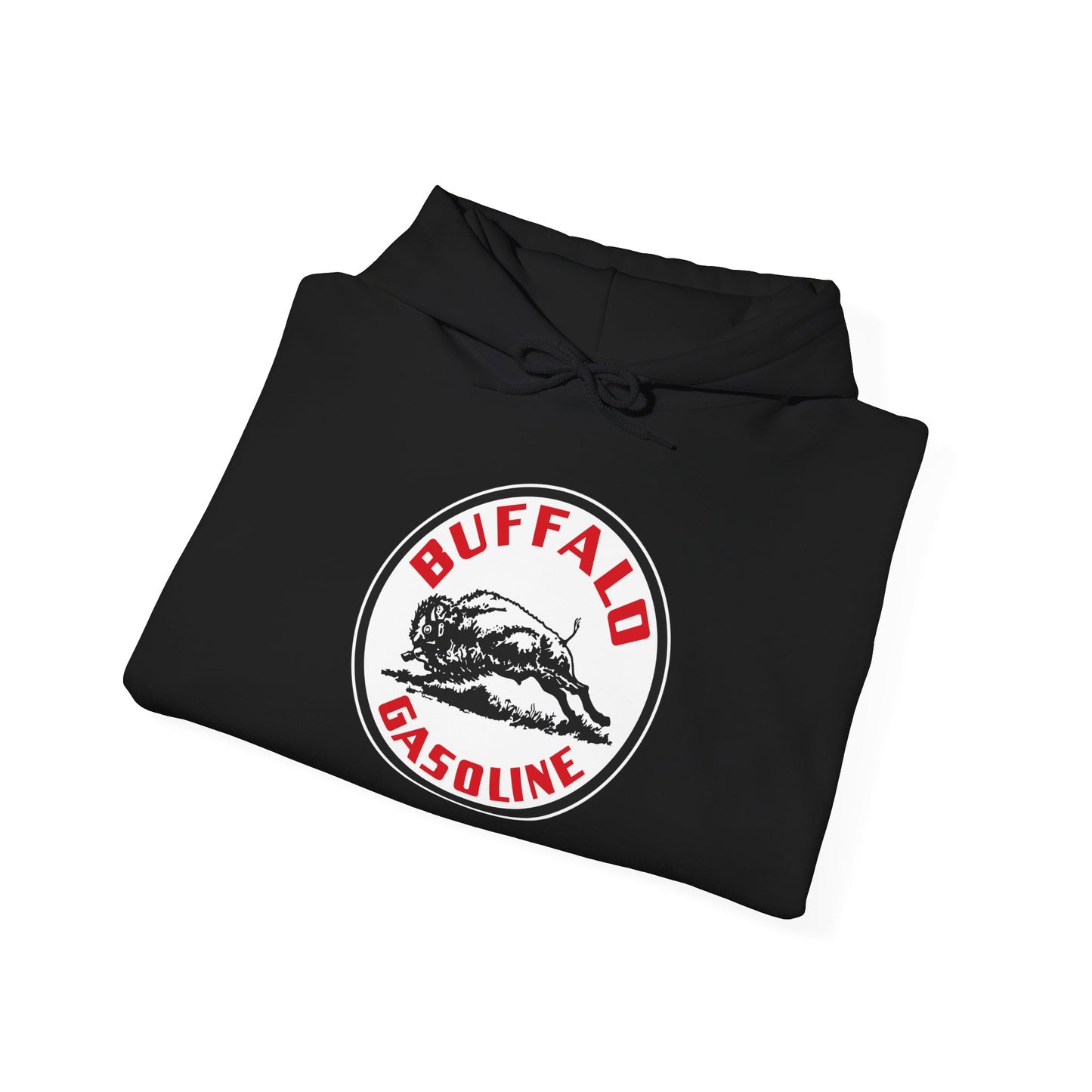 Buffalo Gasoline Retro Logo Hoodie — Vintage Bison Fuel Graphic Sweatshirt