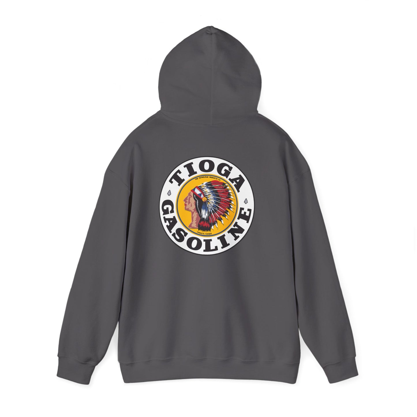 Tioga Gasoline Logo Hoodie — Vintage Native Chief Emblem