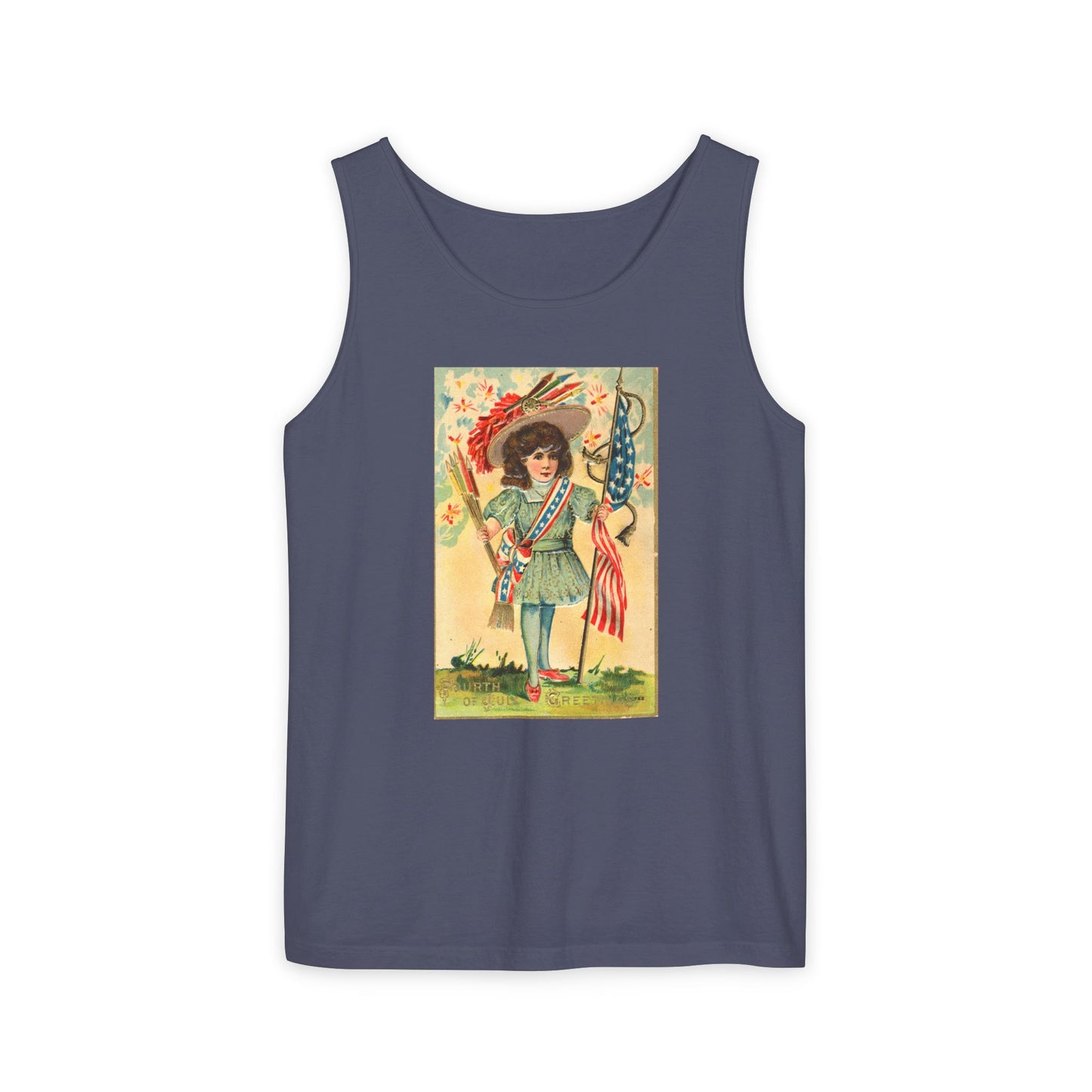 4th of July Patriotic Girl tank top pepper — vintage patriotic postcard art — The Faded Label Co.