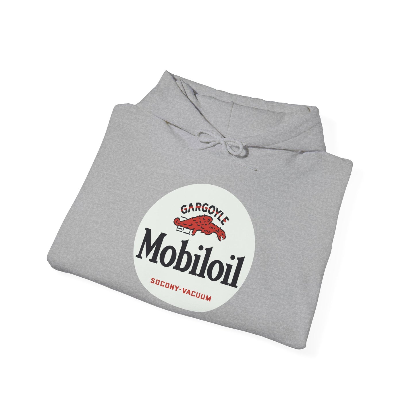 Mobiloil Logo Hoodie — Vintage Gargoyle Motor Oil Graphic Sweatshirt