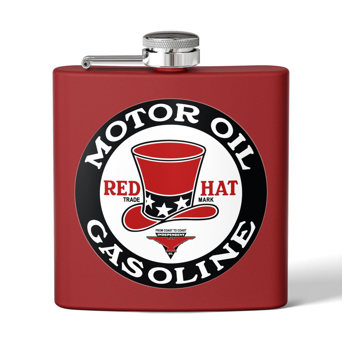 Red Hat Motor Oil & Gasoline Flask — Vintage Rare Petroliana Gift | The Faded Label Co.