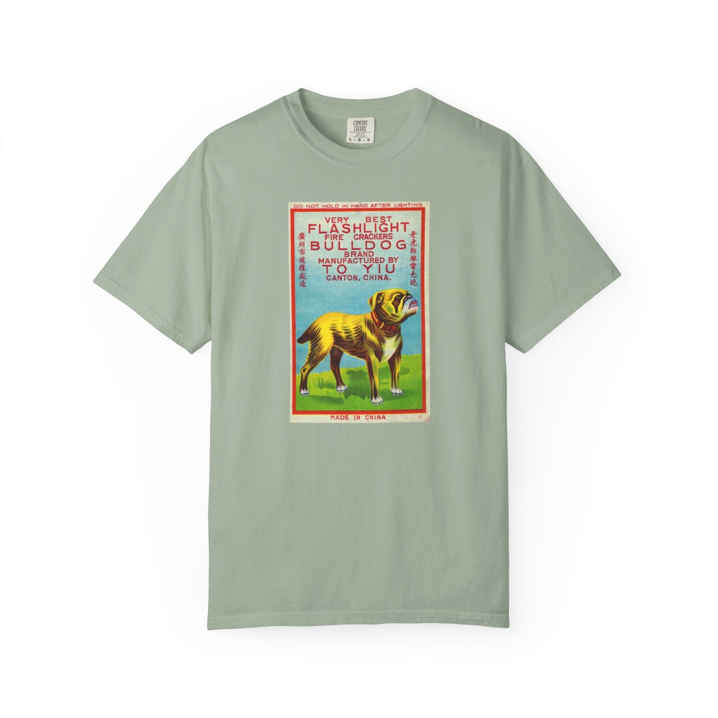 Bulldog Brand Firecrackers t-shirt Blue Jean — vintage Independence Day Comfort Colors tee — The Faded Label Co.