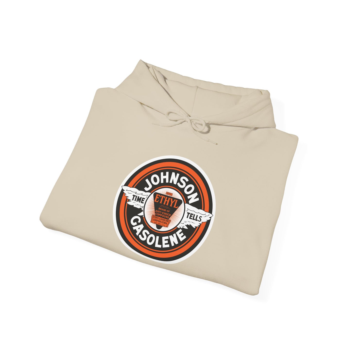 Vintage Johnson Gasolene Logo Hoodie — Retro Petrol Station Sweatshirt