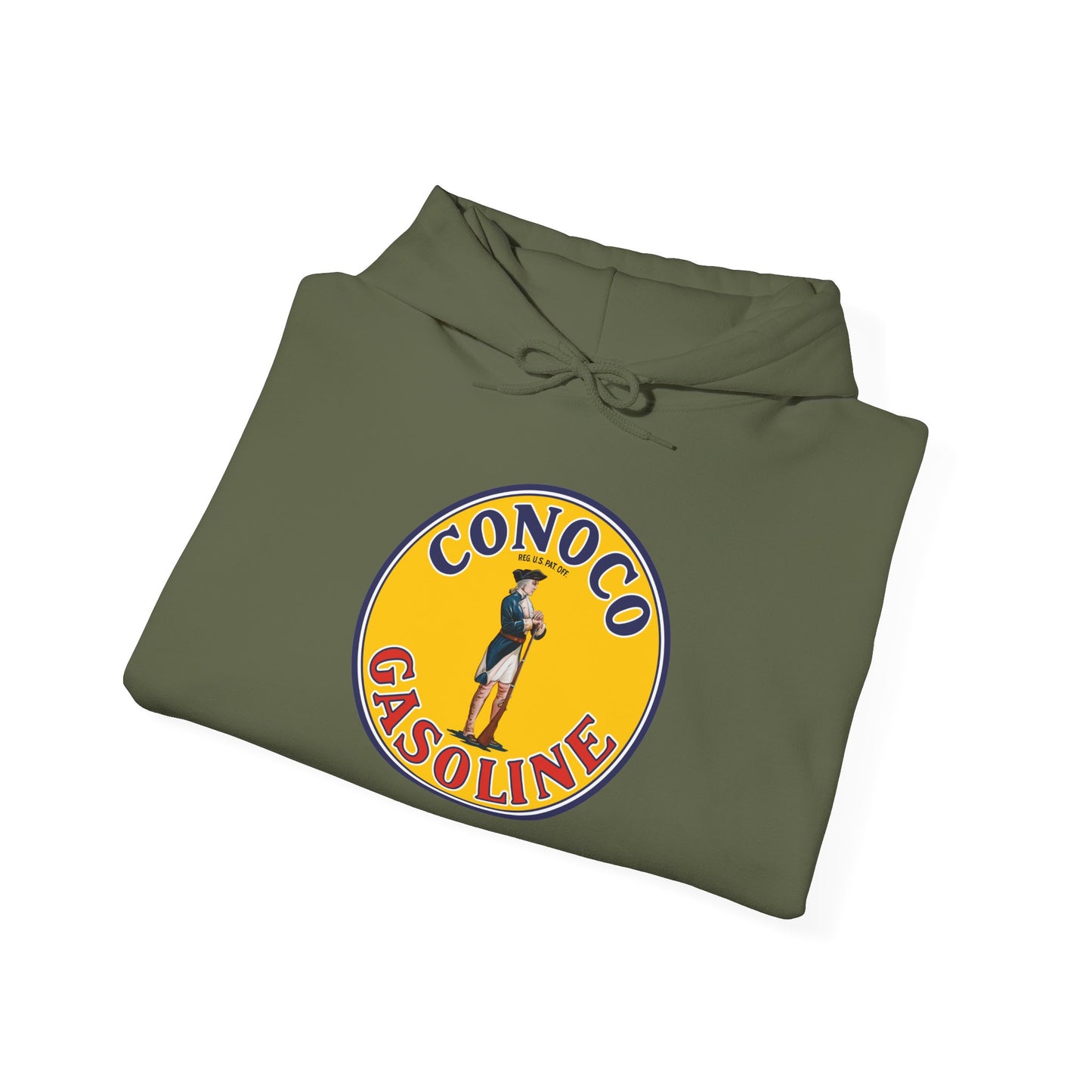 Conoco minuteman Gasoline Vintage Logo Hoodie — Retro Petrol Brand Pullover