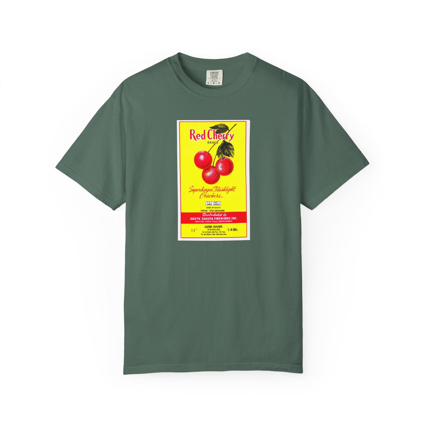 Red Cherry Brand Firecrackers t-shirt Blue Spruce — vintage patriotic Americana graphic tee — The Faded Label Co.