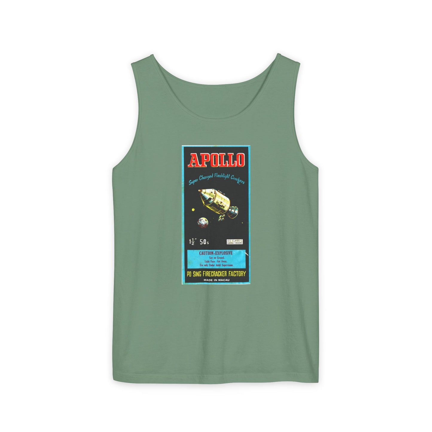 Apollo Firecrackers tank top chambray — America's 250th anniversary apparel — The Faded Label Co.