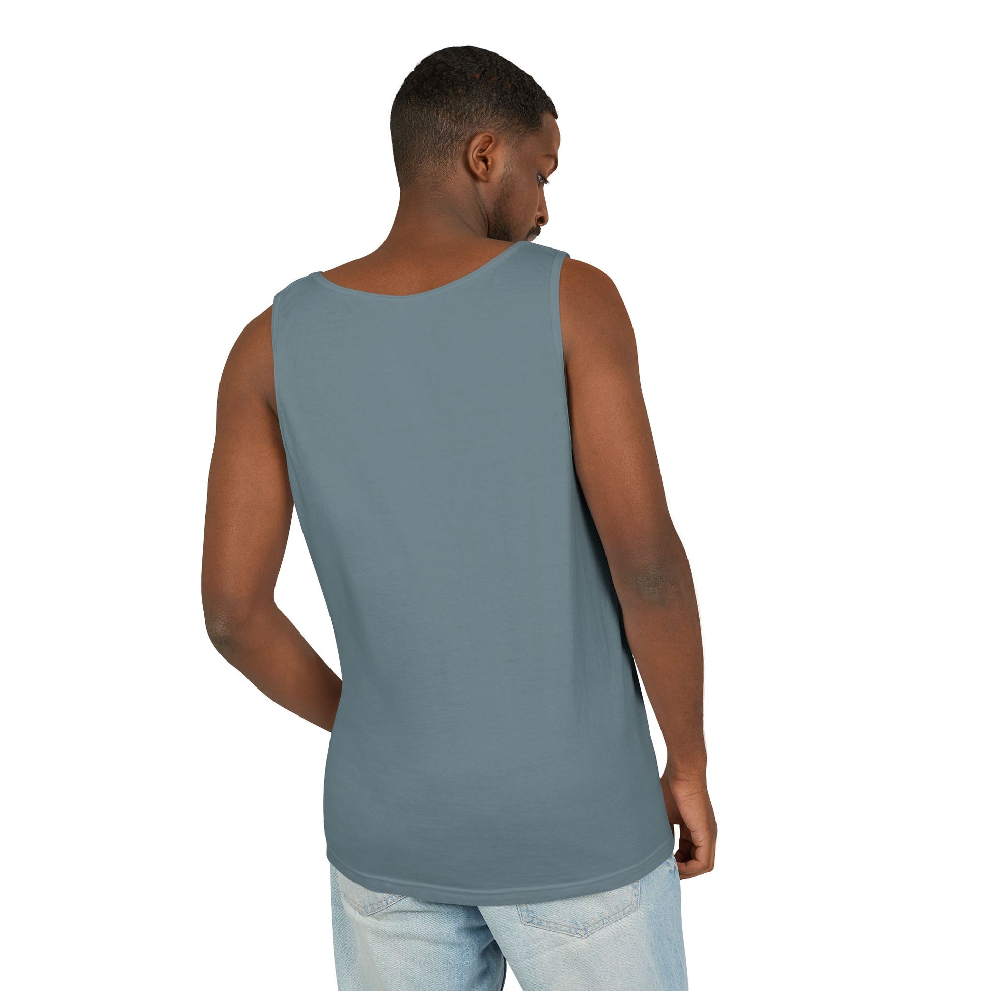 Fourth of July Greetings Uncle Sam tank top hang tag — Comfort Colors 9360 vintage tee — The Faded Label Co.
