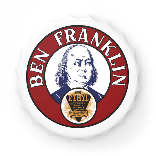 Ben Franklin Gasoline bottle opener — vintage Oklahoma petroliana gift — The Faded Label Co.