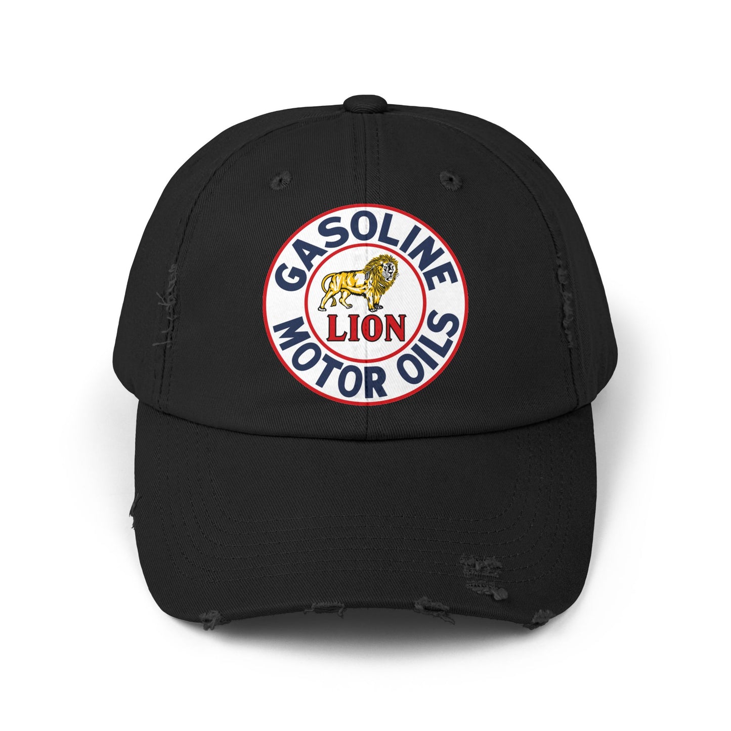 Lion Gasoline distressed cap black — vintage Arkansas petroliana hat — The Faded Label Co.