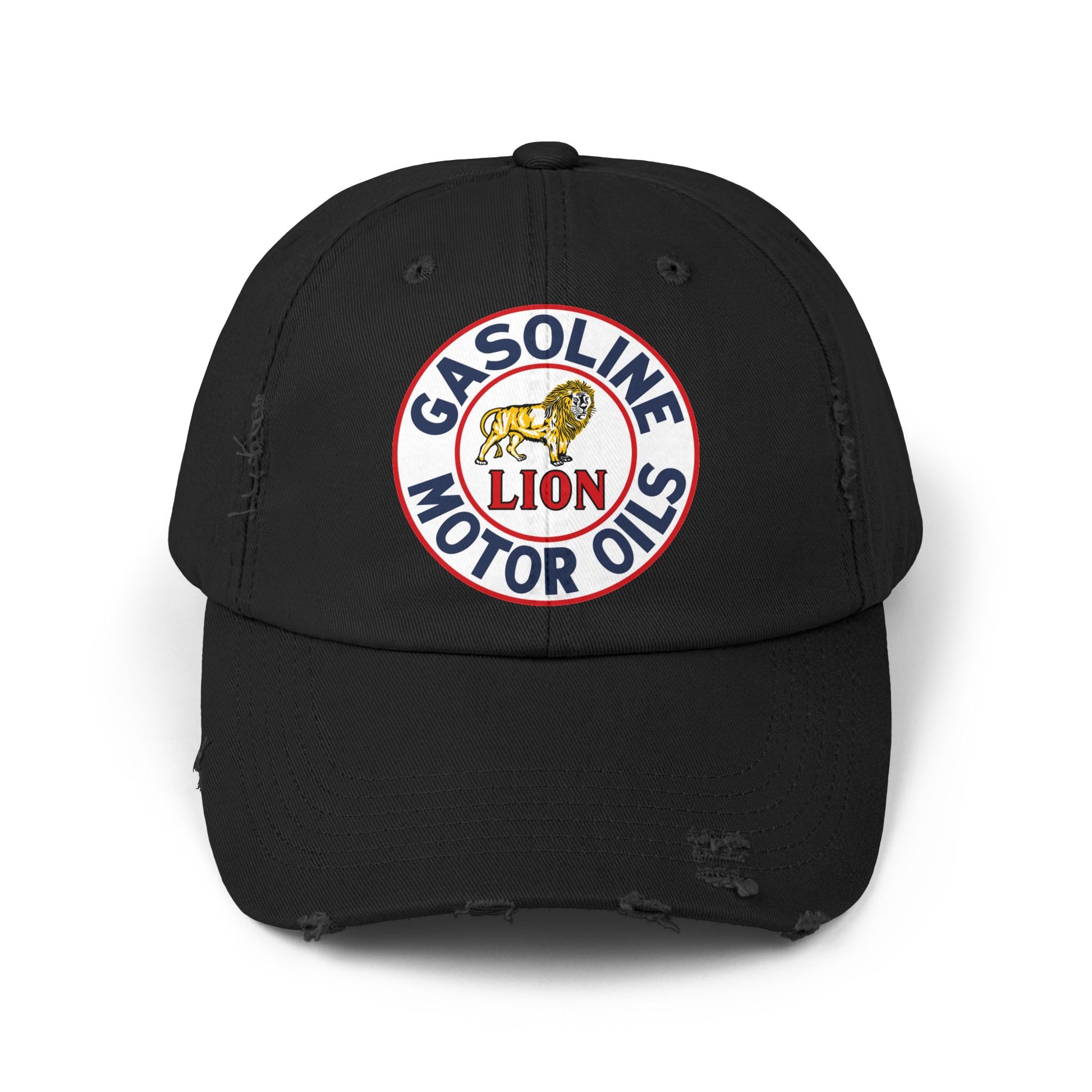 Lion Gasoline distressed cap black — vintage Arkansas petroliana hat — The Faded Label Co.
