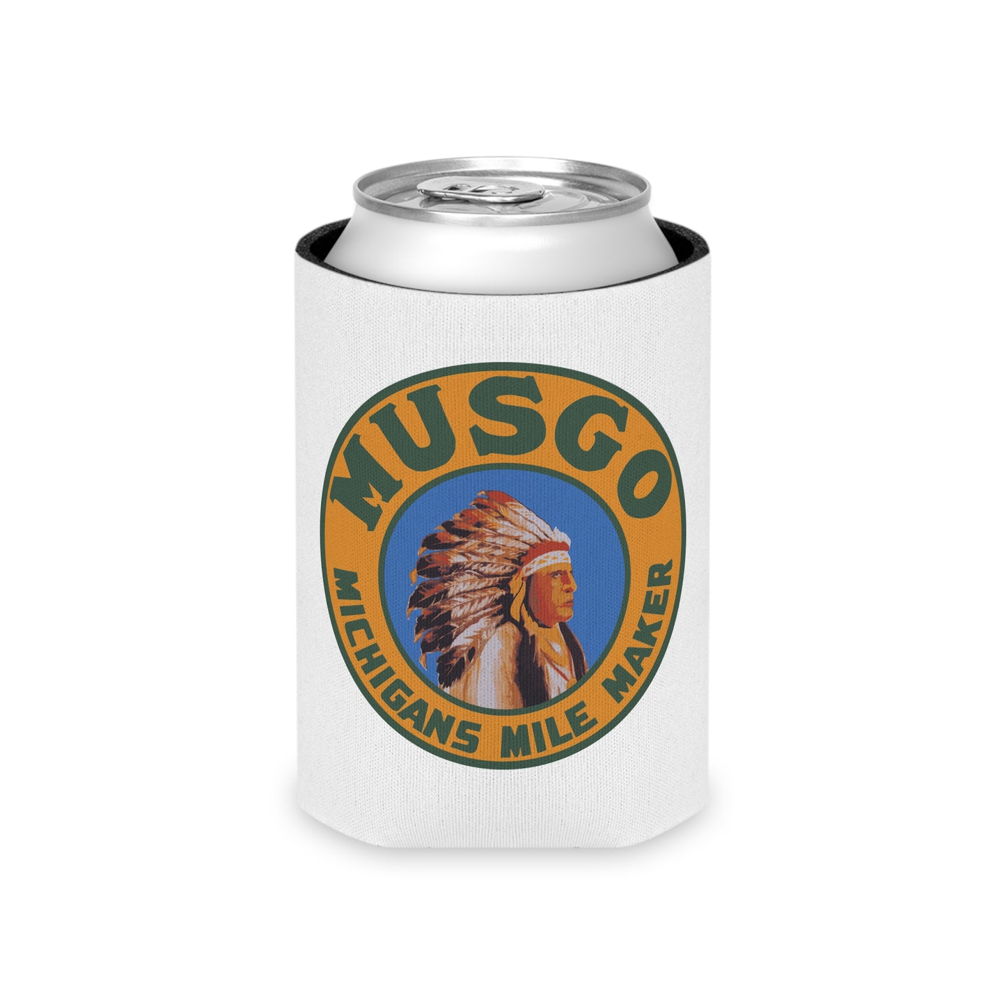 Musgo can cooler lifestyle — vintage Michigan petroliana gift — The Faded Label Co.