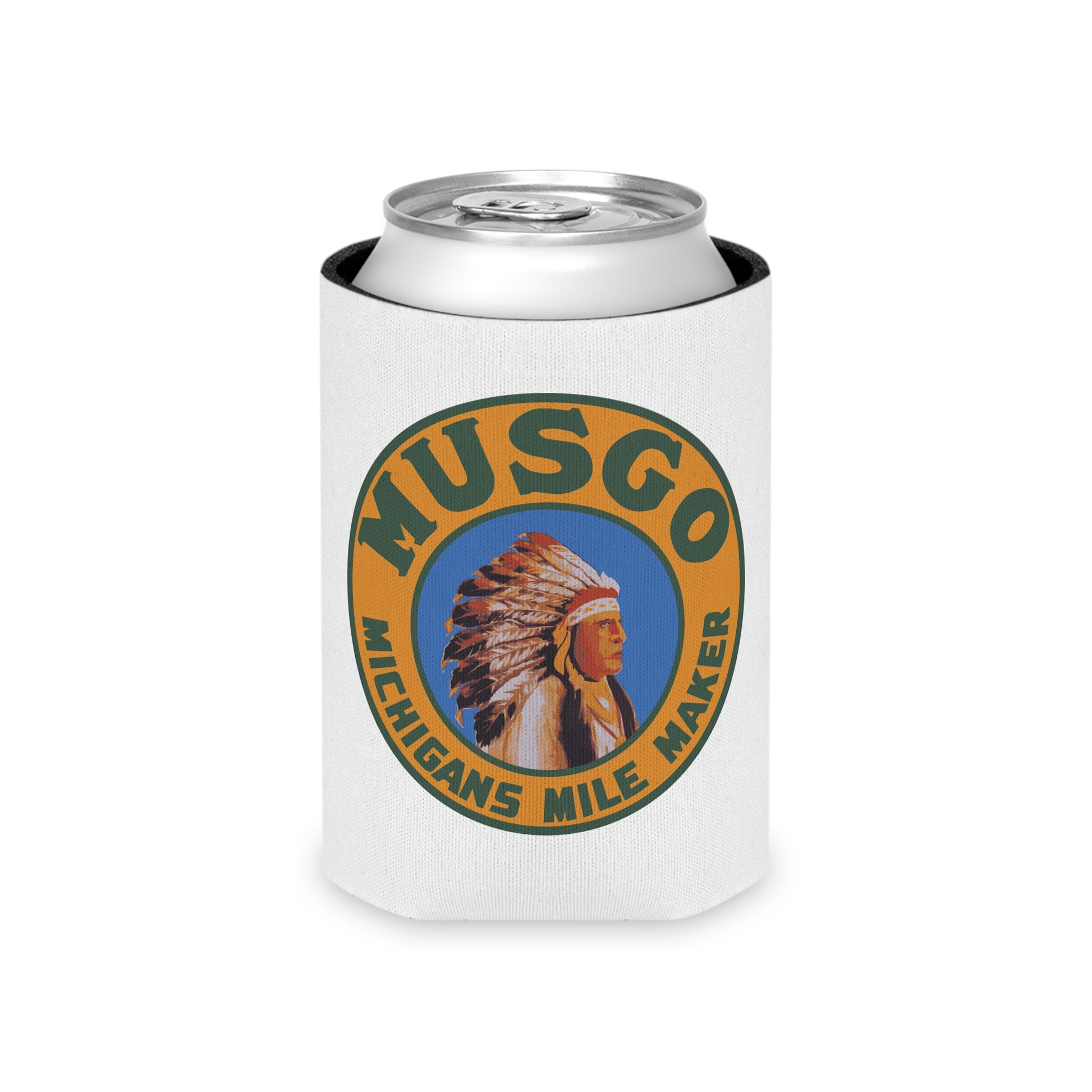 Musgo can cooler lifestyle — vintage Michigan petroliana gift — The Faded Label Co.