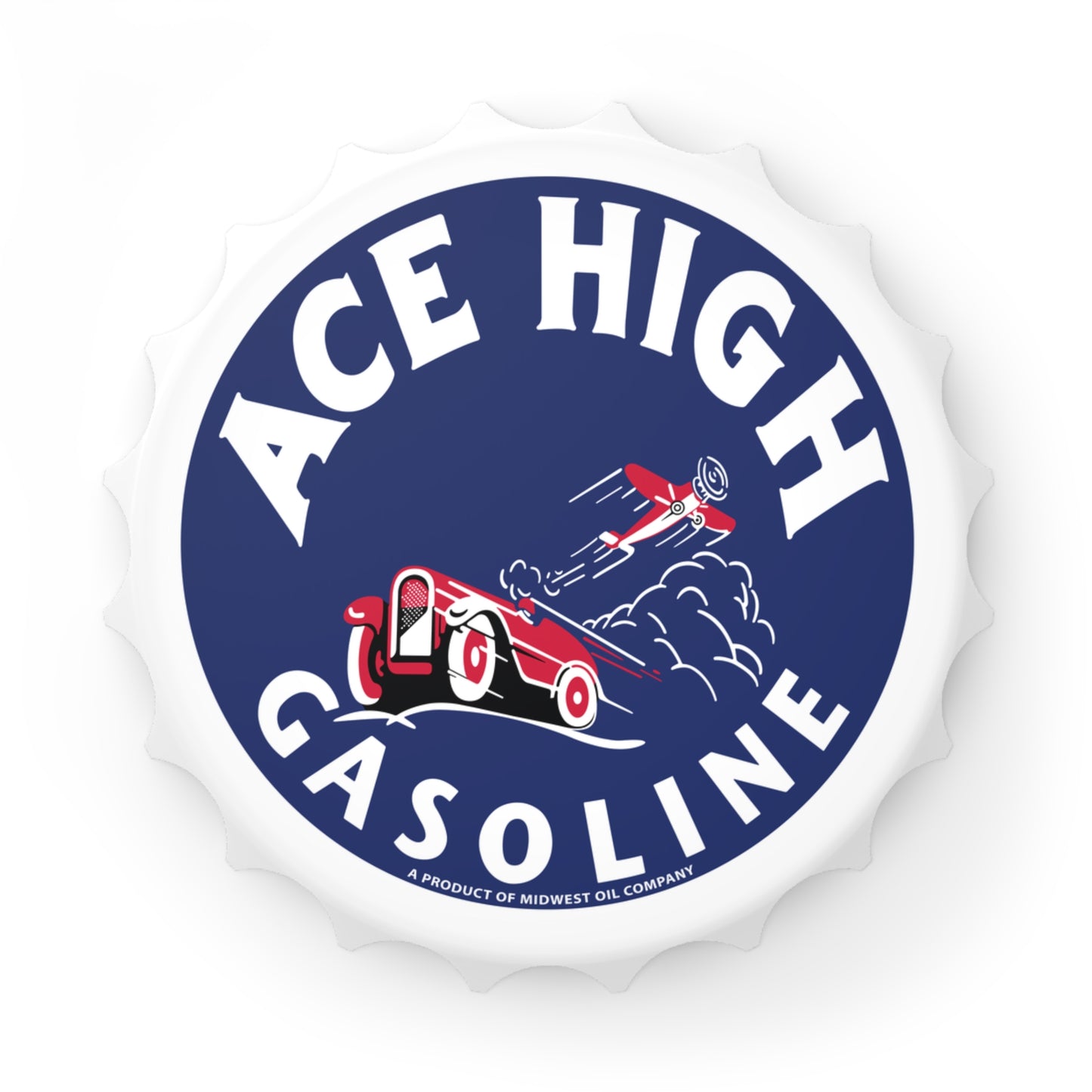 Ace High Gasoline bottle opener — vintage petroliana gift — The Faded Label Co.