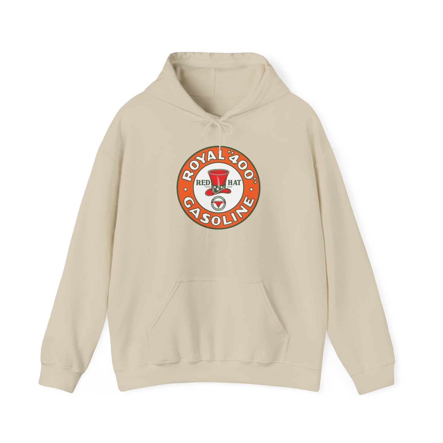 "Royal 400" Red Hat Gasoline Logo Hoodie —  Retro Fuel Emblem