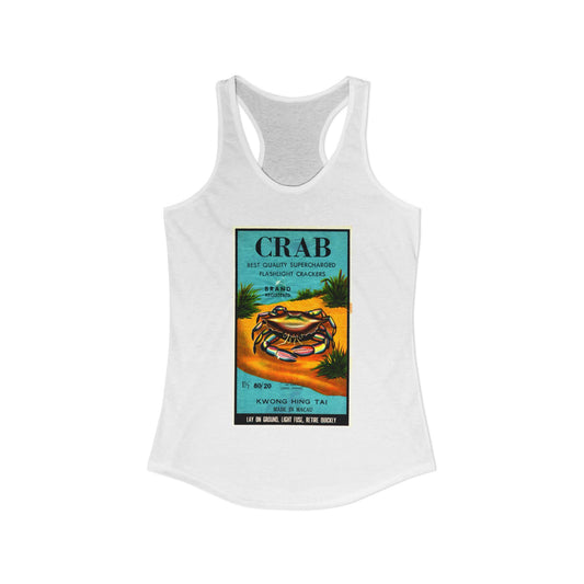 Crab Brand Firecrackers women's racerback tank top — vintage 4th of July fireworks art — The Faded Label Co.