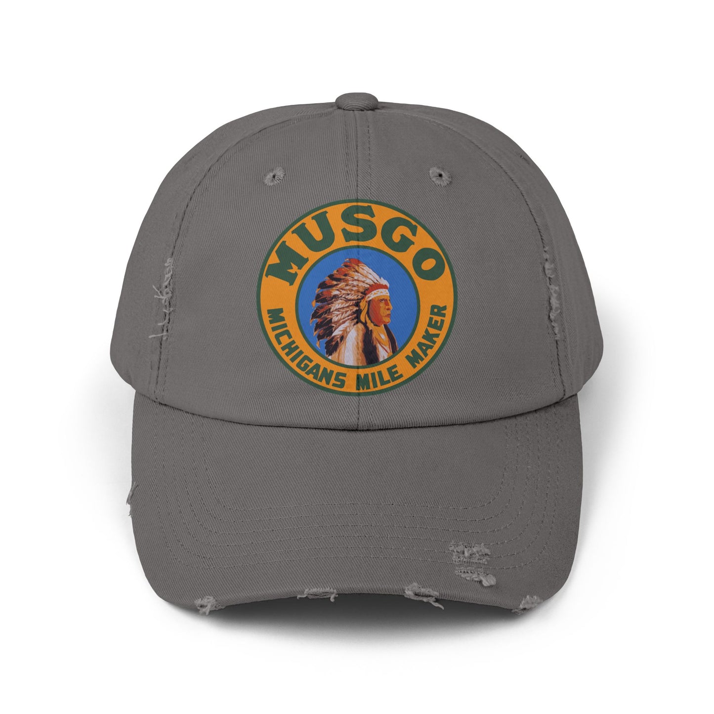 Musgo Gasoline distressed cap nickel — vintage petroliana hat — The Faded Label Co.