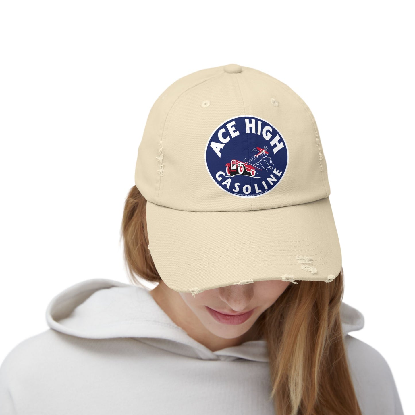 Ace High Gasoline Distressed Cap — Vintage Petroliana Hat | The Faded Label Co.