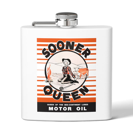 Sooner Queen Motor Oil flask — vintage Oklahoma petroliana gift — The Faded Label Co.