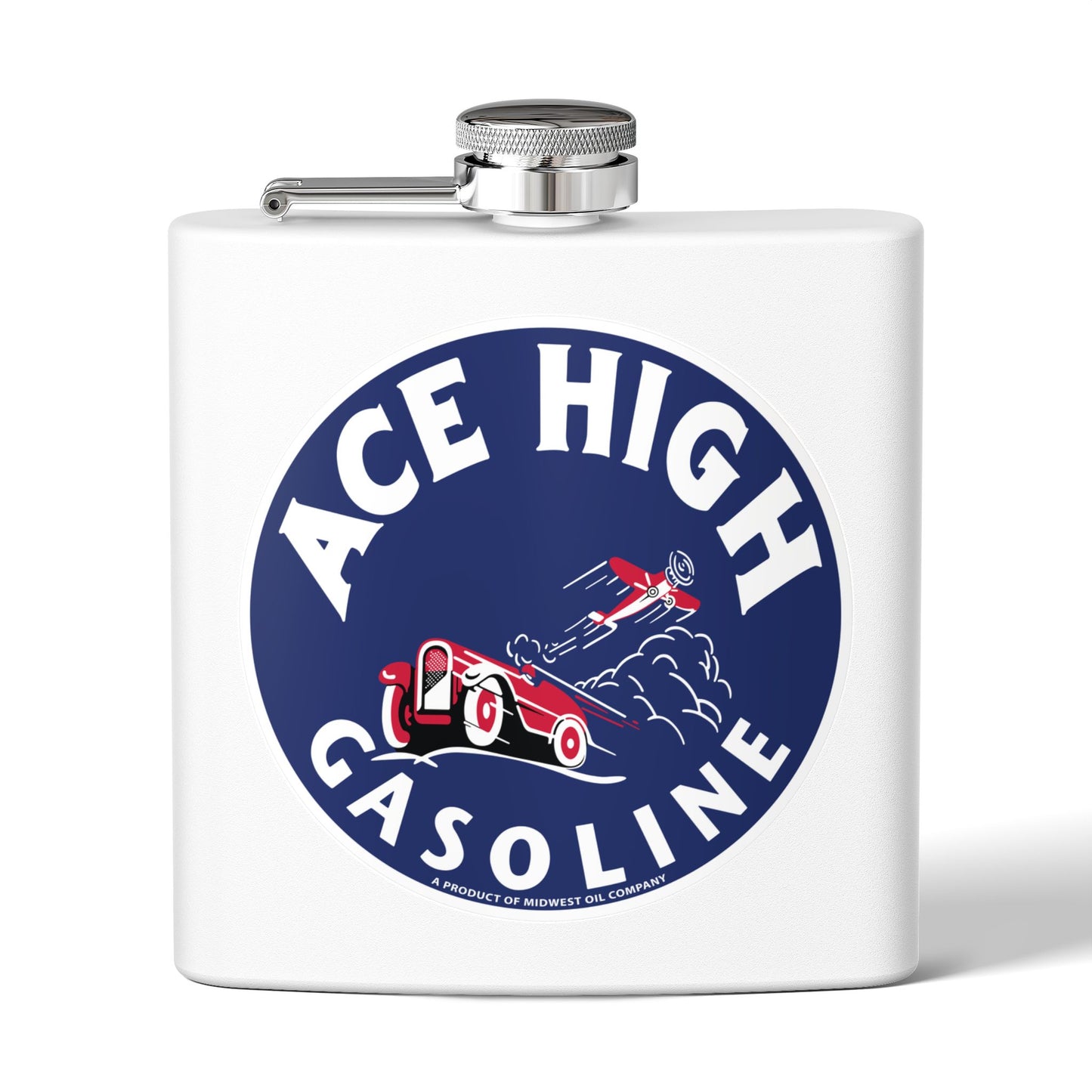 Ace High Gasoline flask navy — vintage petroliana gift — The Faded Label Co.