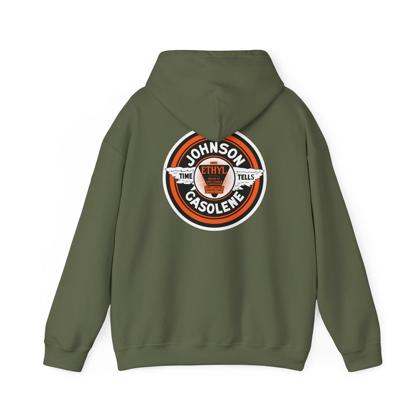 Vintage Johnson Gasolene Logo Hoodie — Retro Petrol Station Sweatshirt