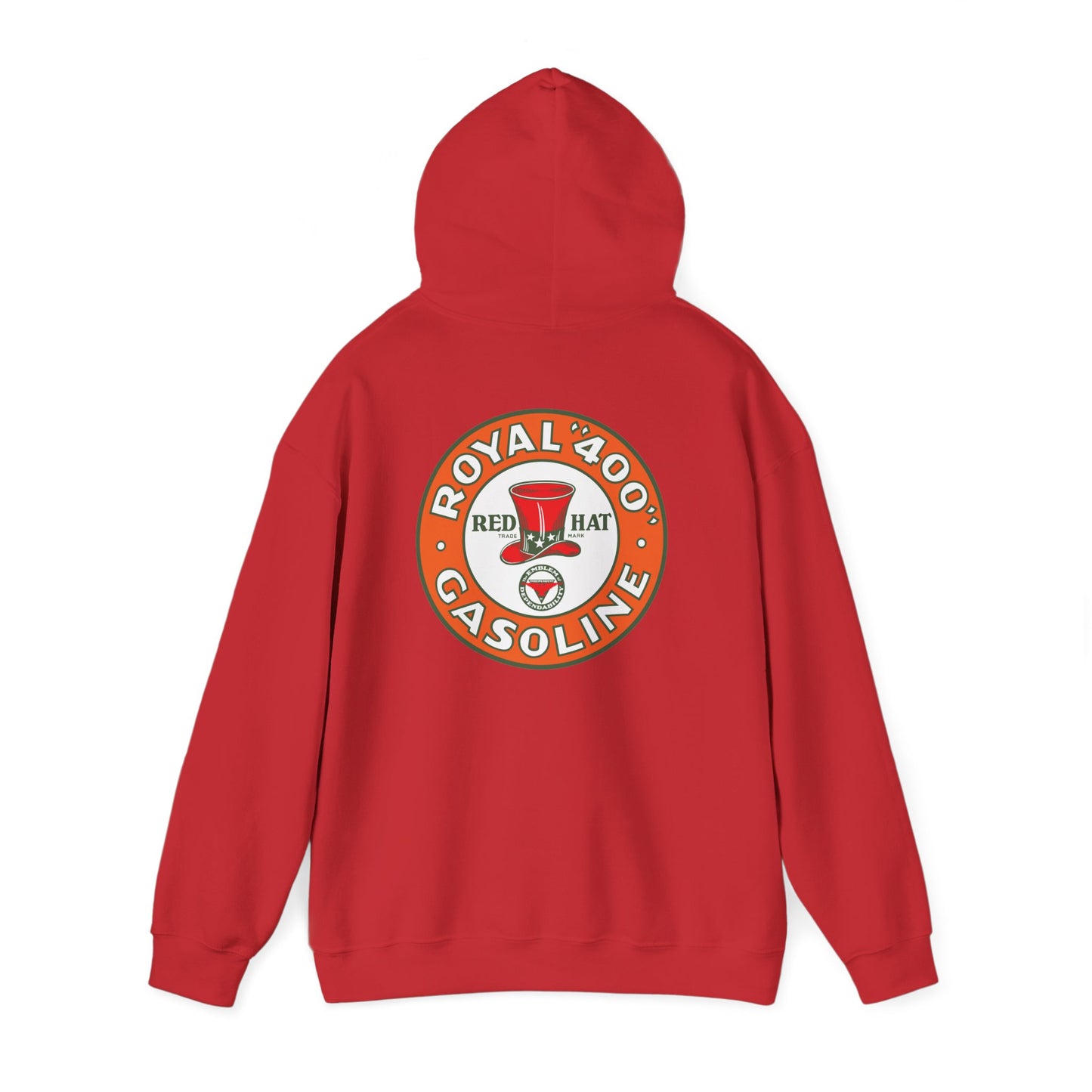 "Royal 400" Red Hat Gasoline Logo Hoodie —  Retro Fuel Emblem