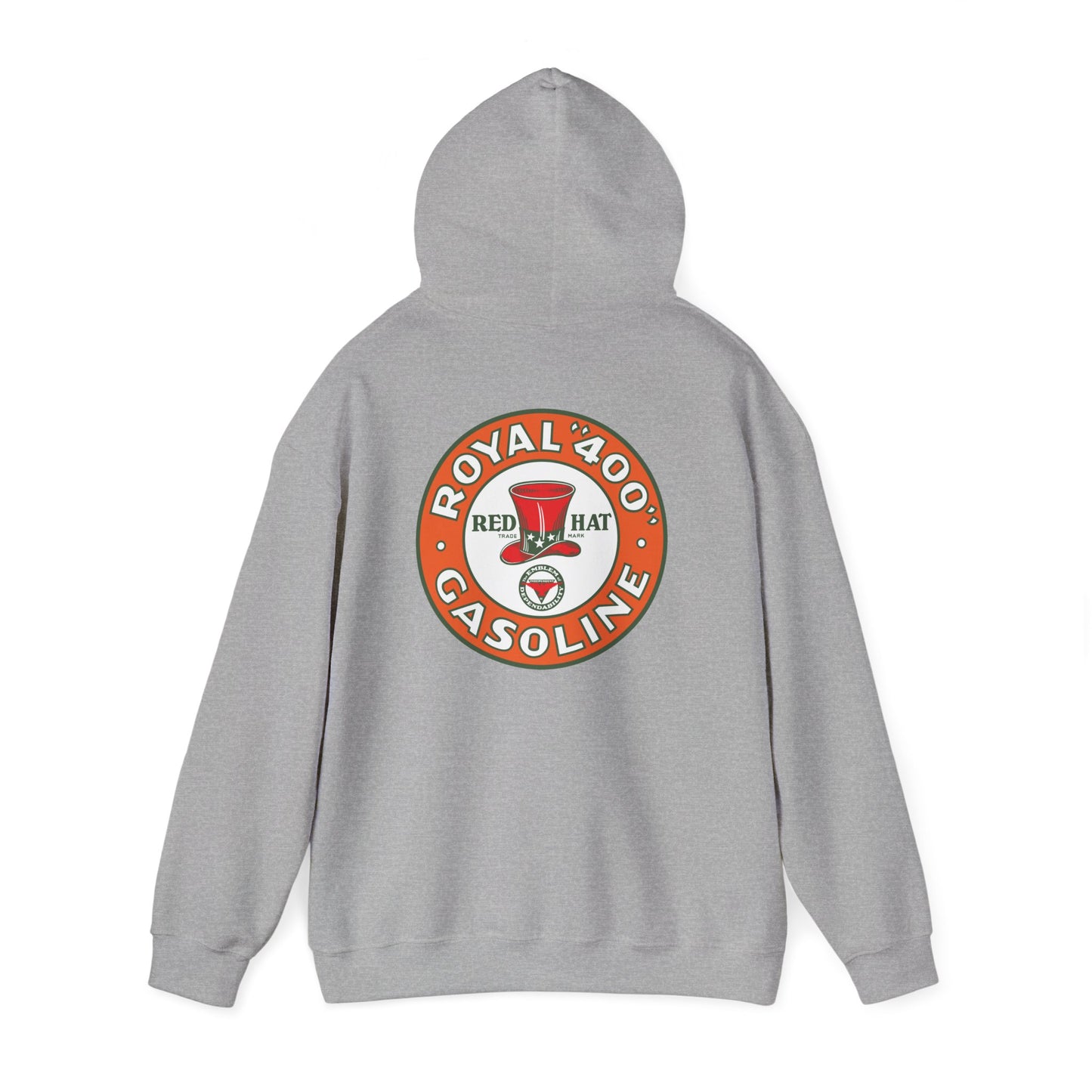 "Royal 400" Red Hat Gasoline Logo Hoodie —  Retro Fuel Emblem