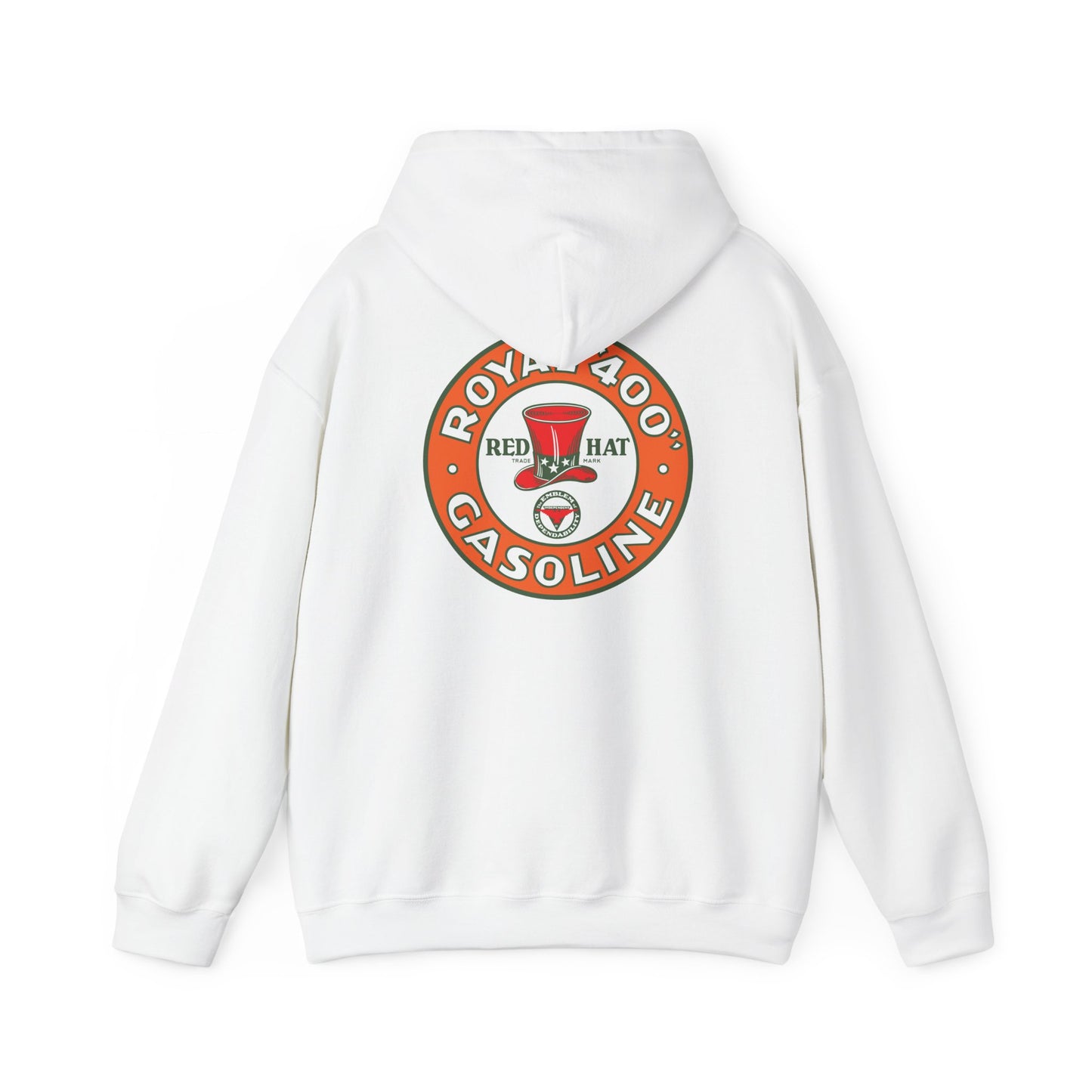 "Royal 400" Red Hat Gasoline Logo Hoodie —  Retro Fuel Emblem