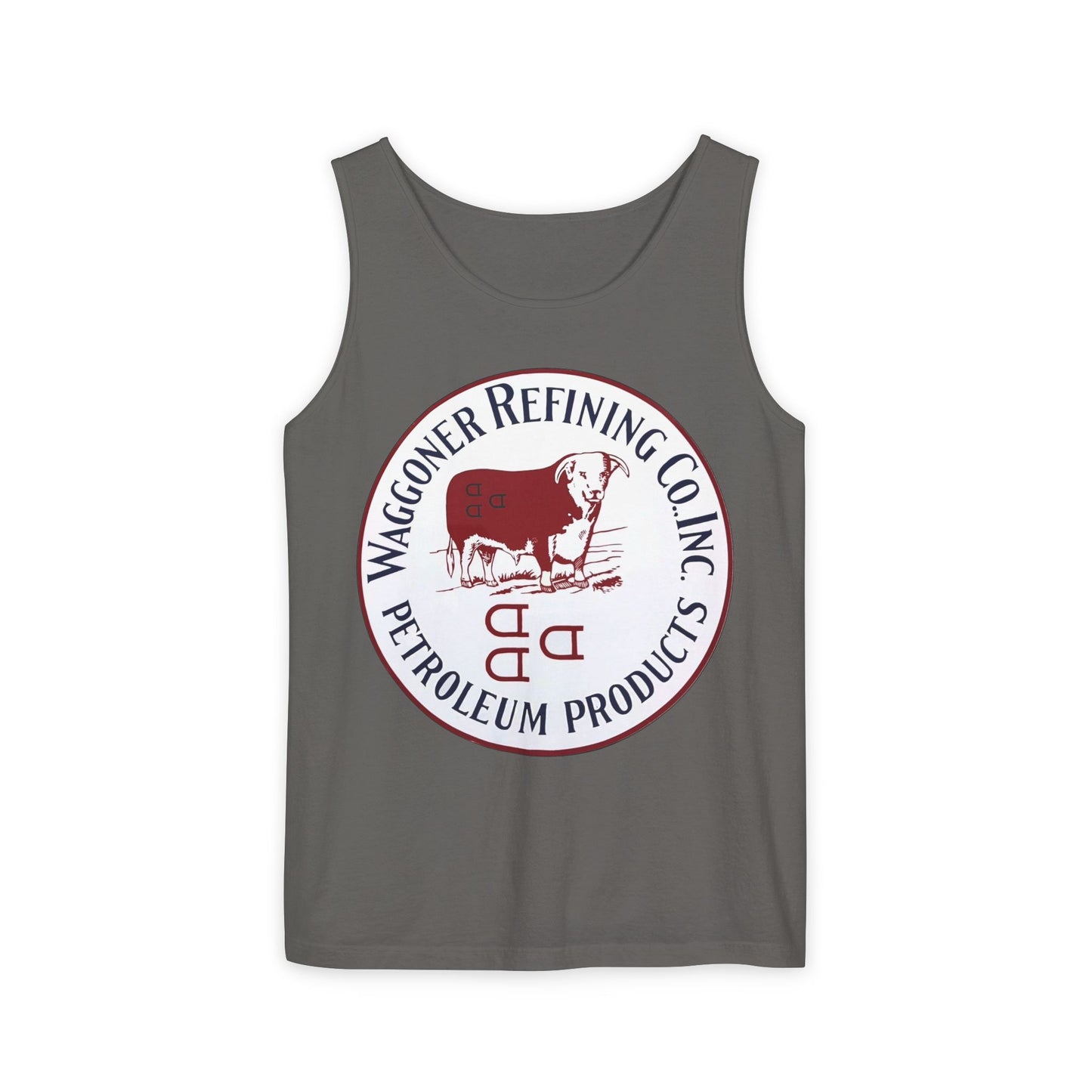 Waggoner Refining Co. unisex tank top detail — vintage Texas petroliana apparel — The Faded Label Co.